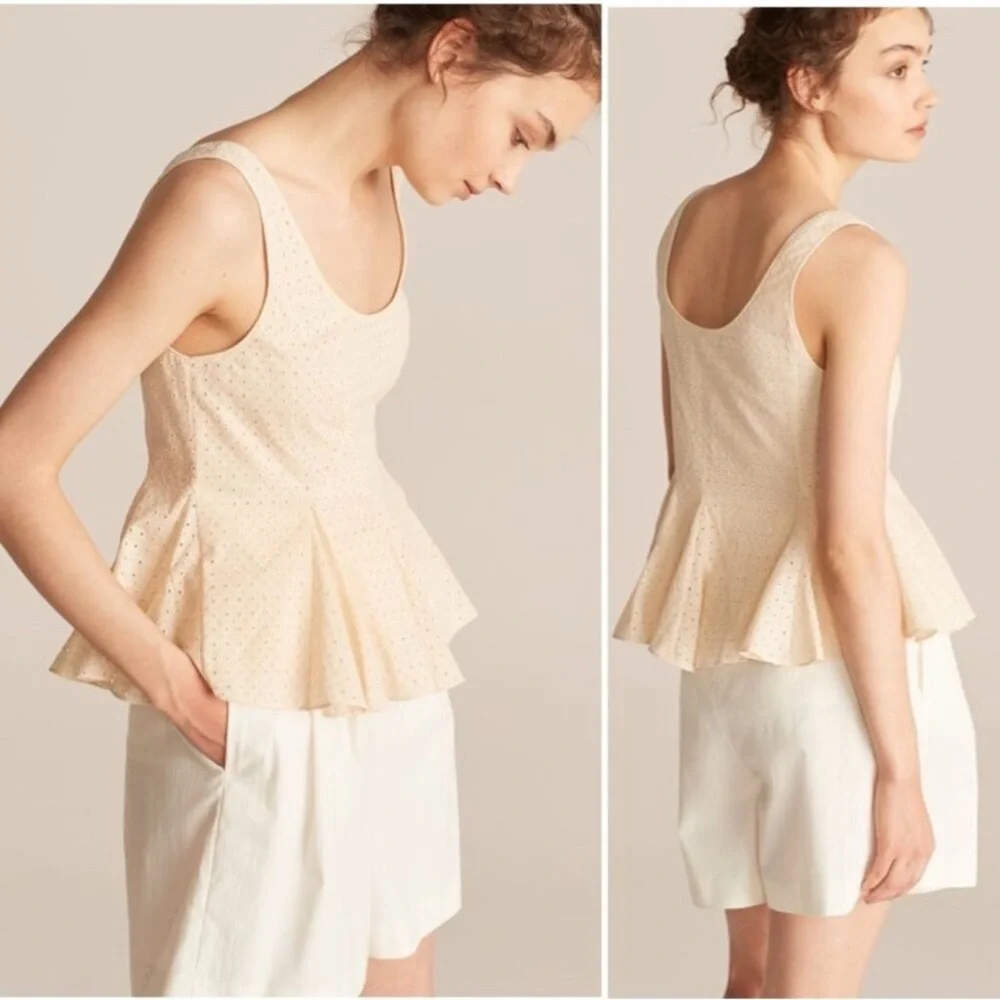 Rebecca Taylor Beige Eyelet Peplum Blouse - Picture 2 of 6